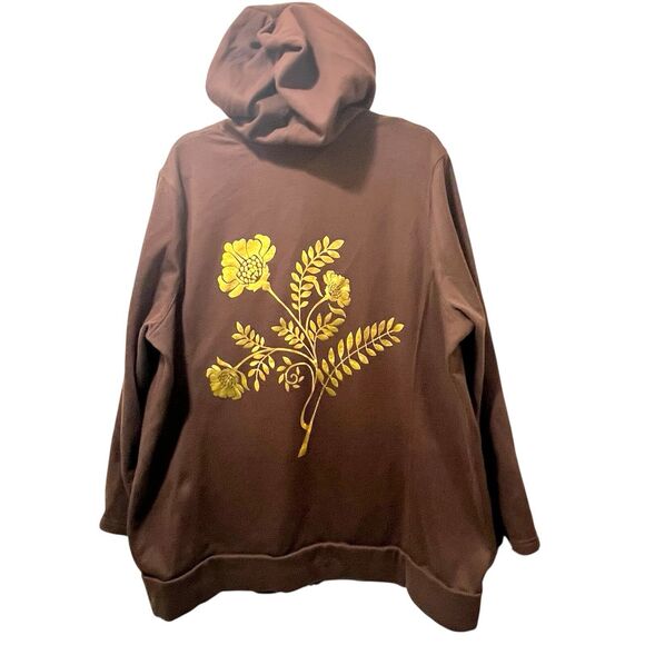 Roaman's Brown Full Zip Hoodie Hooded Sweatshirt Gold Flowers, Size est. 3X - Picture 3 of 9